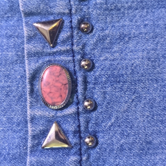 Randy With Love S Pink Embellished Denim Shirt Vintage Made In USA Western Wear - Picture 8 of 16